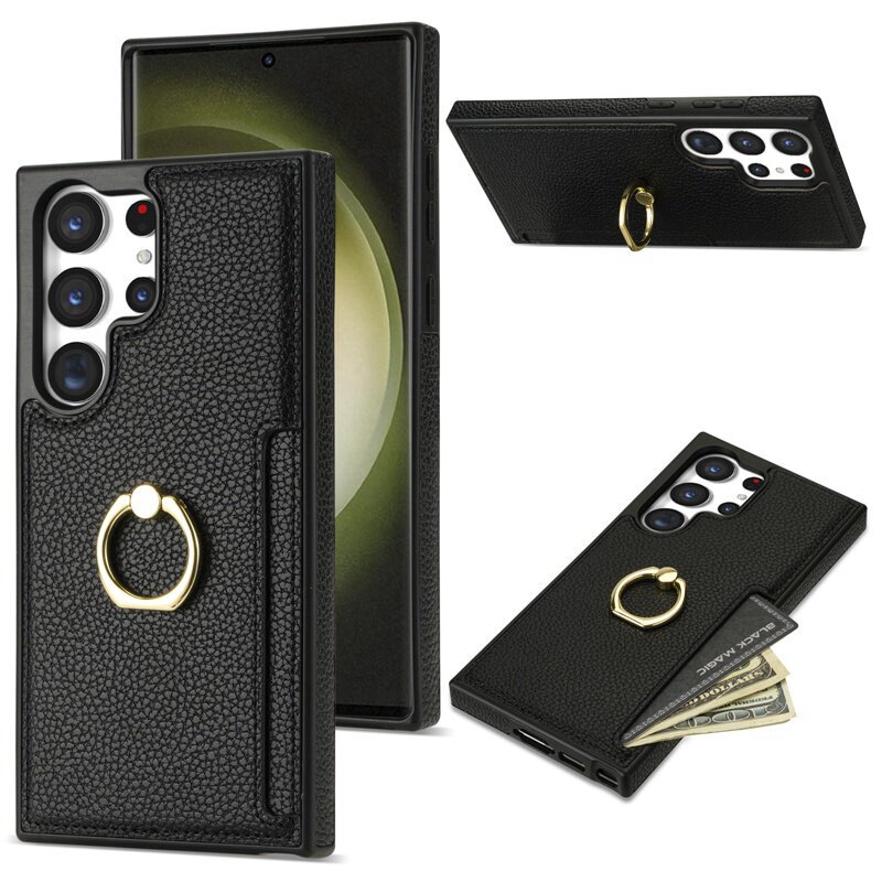 Leather Ring Holder Stand Suitable for Samsung S26 Ultra Phone Case, New S24 Fe Wallet Card Holder, S22+ Plus Card Case, Card Slot for A17, Pocket Card Holder for A55, S24 with Card Holder, S25U Leather Ring Holder Stand Suitable for Samsung S26 Ultra Phone Case, New S24 Fe Wallet Card Holder, S22+ Plus Card Case, Card Slot for A17, Pocket Card Holder for A55, S24 with Card Holder, S25U