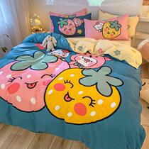 Ins Wind Osaka cartoon bed Bed Hat Four Pieces Adorable Children Quilt Cover Bed Linen Linen Mill Wool by Single Autumn Winter 4