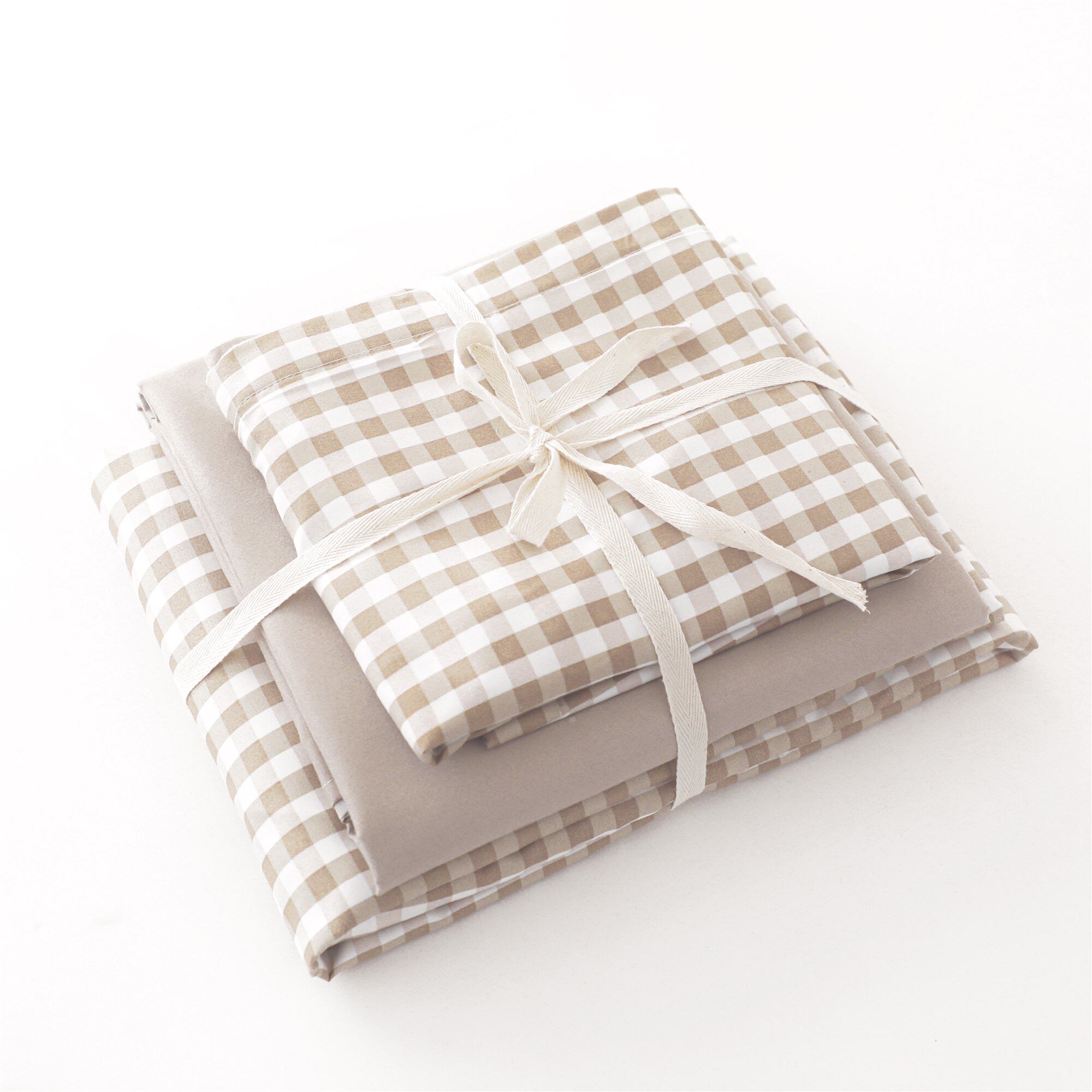 Nordic simple feng shui washed cotton bed four-piece plaid quilt cover sheet dormitory three-piece ins Japanese good product 4