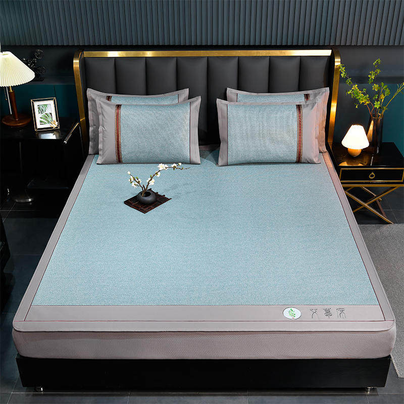 Yuanmeng wormwood ice silk mat bed sheet single double 1 5 meters 1 8m bed three-piece rattan mat washable folding mat