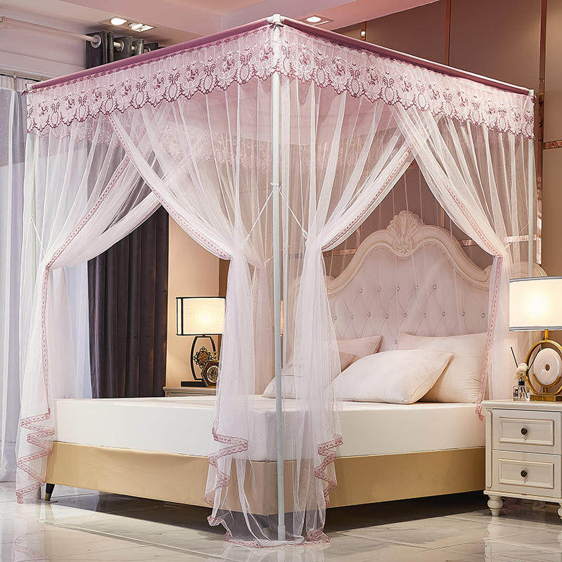 Yuanmeng household mosquito net 1 5m three-door floor stainless steel bracket 1 8m rice bed encrypted thickened bracket fixed