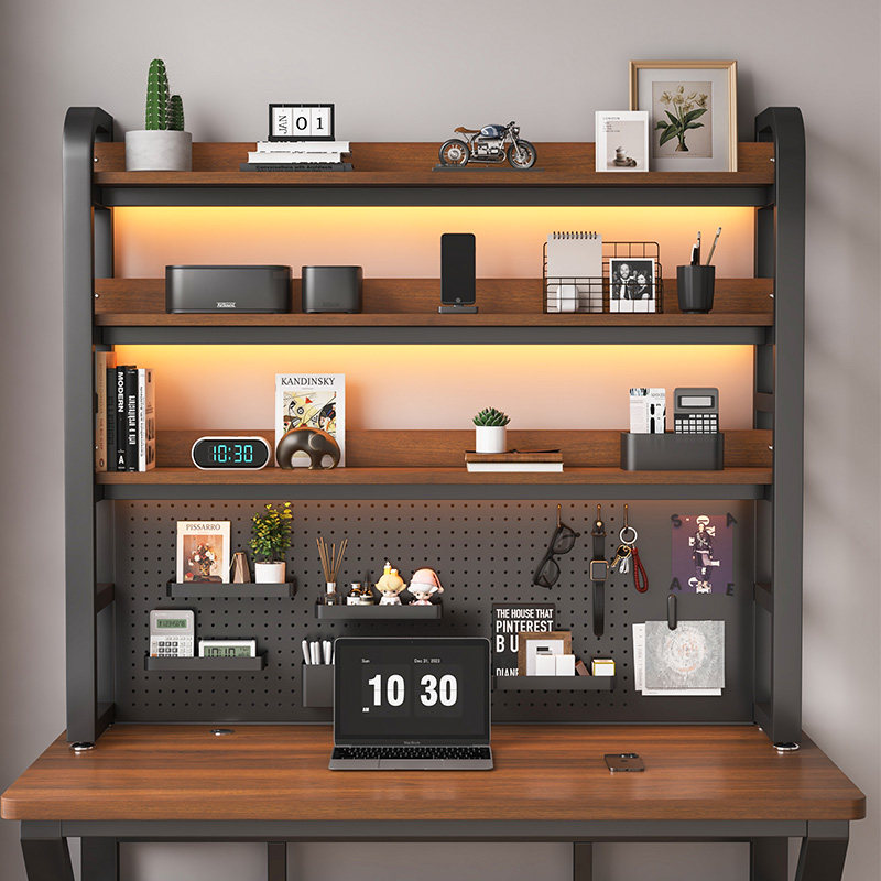 Desktop storage rack multi-layer storage iron rack computer desk storage rack desktop hole board solid wood bookshelf