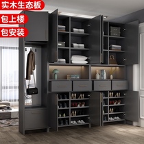 Full solid wood shoe cabinet household door large-capacity storage entrance cabinet Balcony locker living room door cabinet customization