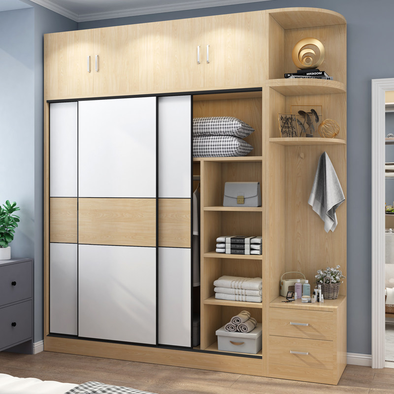 Wardrobe Home Bedroom Modern Minima Ramen Solid Wood Lockers Simple Rental room with closet free of installation
