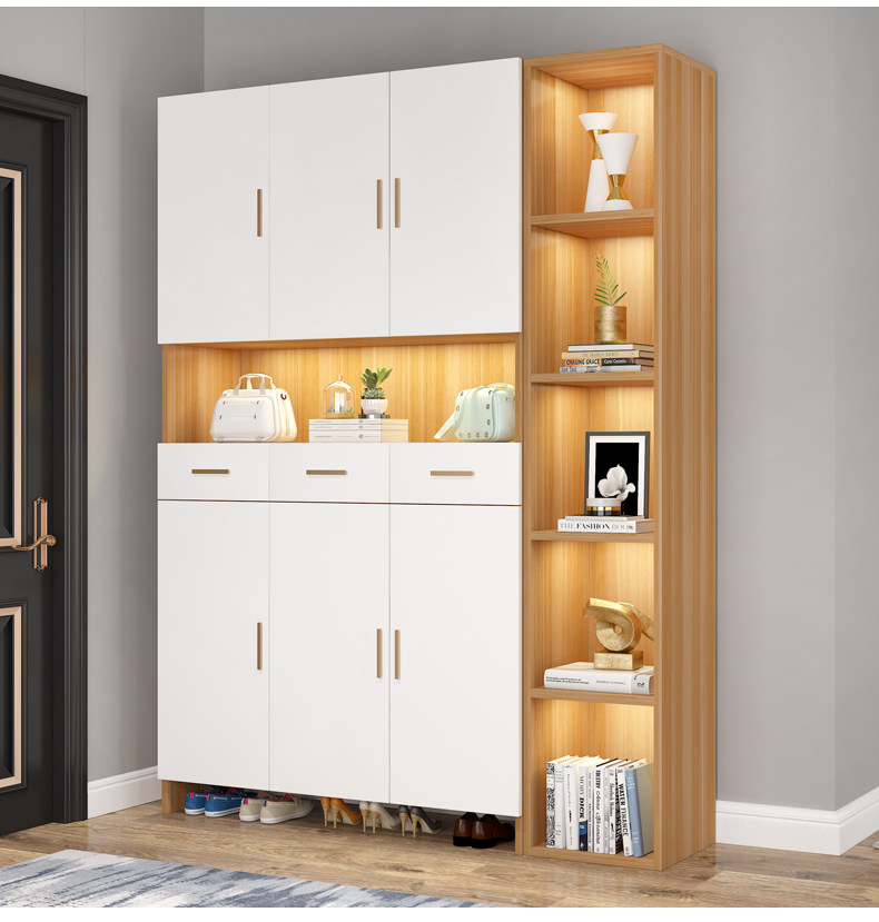 Shoe cabinet household door solid wood simple modern small household entrance cabinet integrated against the wall multi-functional storage cabinet