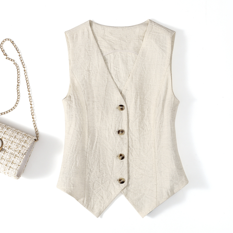 Linen Vest, Thin Style, Women's Vest, Summer New Model, High-End Slim Fit, Short Sleeveless Suit, V-Neck Waistcoat Linen Vest, Thin Style, Women's Vest, Summer New Model, High-End Slim Fit, Short Sleeveless Suit, V-Neck Waistcoat
