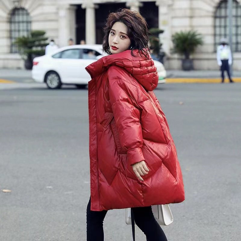 Ji Shizhe Red Down Jacket Women's 2022 New Winter Korean Version Lightweight White Duck Down Loose Jacket Mid-Length Version - Taobao