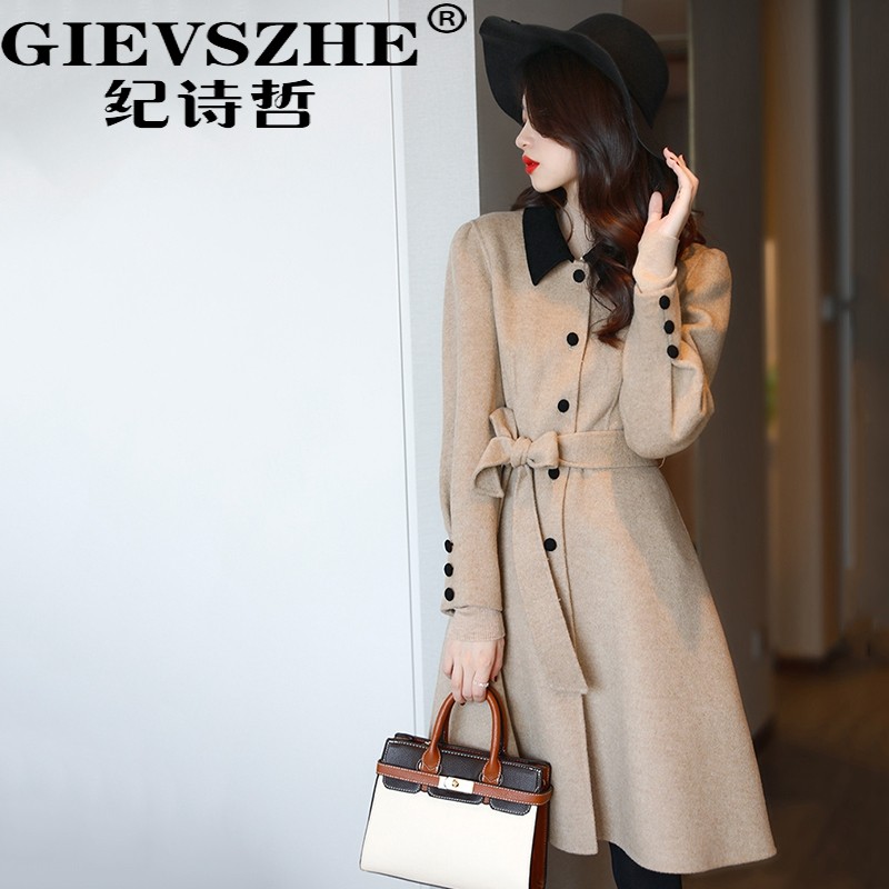 The Documentary Philosophy Mao Jacket Woman 2020 New autumn and winter cashmere temperament slim in the middle of a long version of the moose