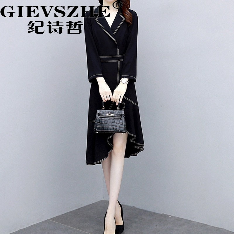 Ji Shizhe's autumn 2020 professional suit temperament long-sleeved irregular waist fishtail ocean decoration looks slim
