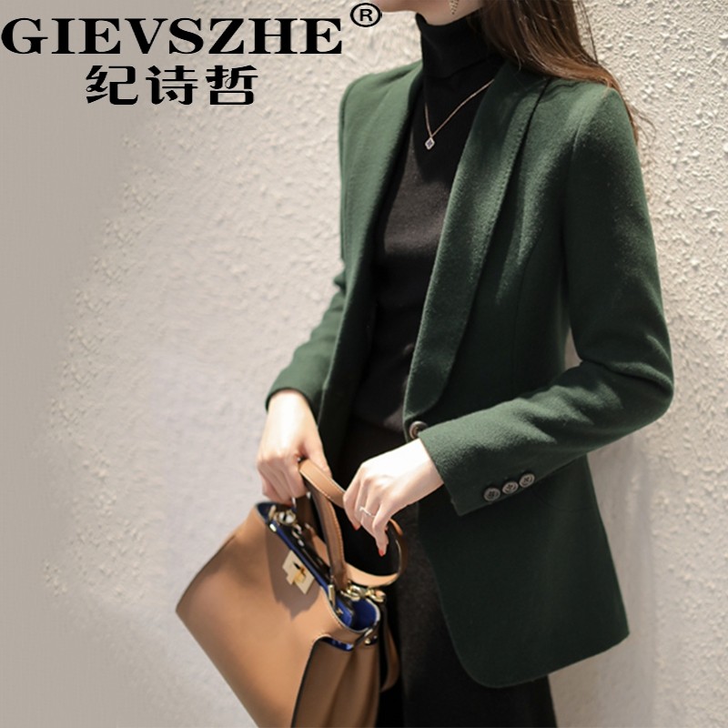 Ji Shizhe woolen small suit jacket women's 2020 new autumn and winter short slim temperament wool solid color suit