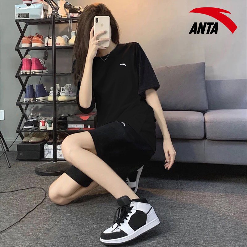 Anta Sports Suit Women's Summer Running Loose Fitness Room Sports Suit Casual Speed Dry Overdraft two-piece set