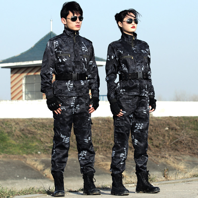 Python camouflan dress suit men's spring and autumn wear-and-wear labor insurance work college student military training suit a set of military fan costumes women