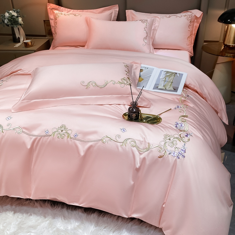 Mercury Home Textiles European-style embroidery cotton pure cotton sheets and quilt cover high-quality spring and autumn bedding four-piece bedding