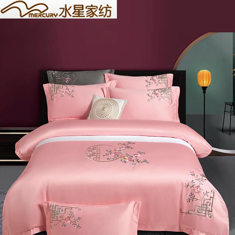 Mercury Home Textiles Chinese-style high-end cotton wedding four-piece embroidery 100-count cotton wedding quilt cover bedding 4
