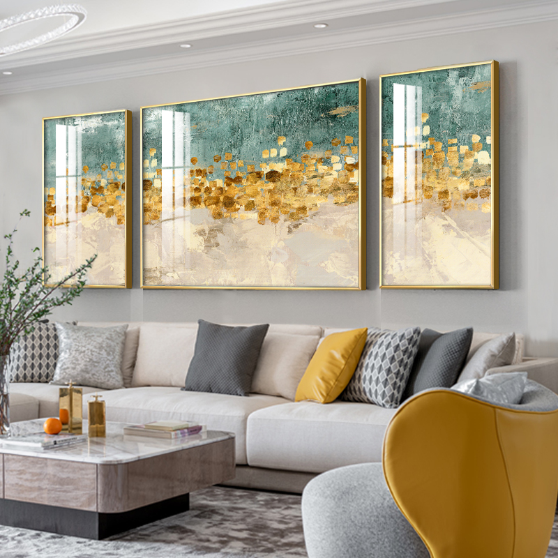 Modern simple living room decoration painting abstract triple atmospheric sofa background wall hanging painting Nordic luxury crystal porcelain painting