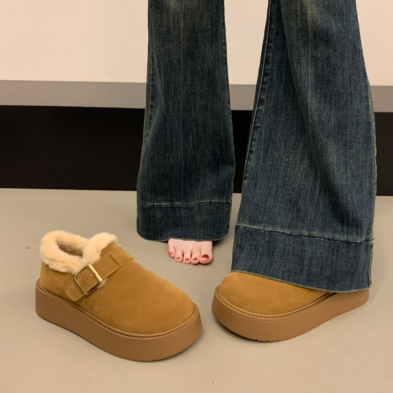 Женская обувь birkenstocks в горошек на толстой подошве и бархате; новинка 2025 года; осенне-зимняя верхняя одежда; обувь на плоской подошве; теплая хлопковая обувь; зимние ботинки