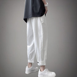 Mandarin men's pants, nine -point pants, summer thin white beam of white pants Korean edition trendy salt Japanese pants fried street