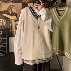 V-neck sweater men's spring and autumn loose Japanese style lazy couple sweater Korean trendy college style dk waistcoat vest