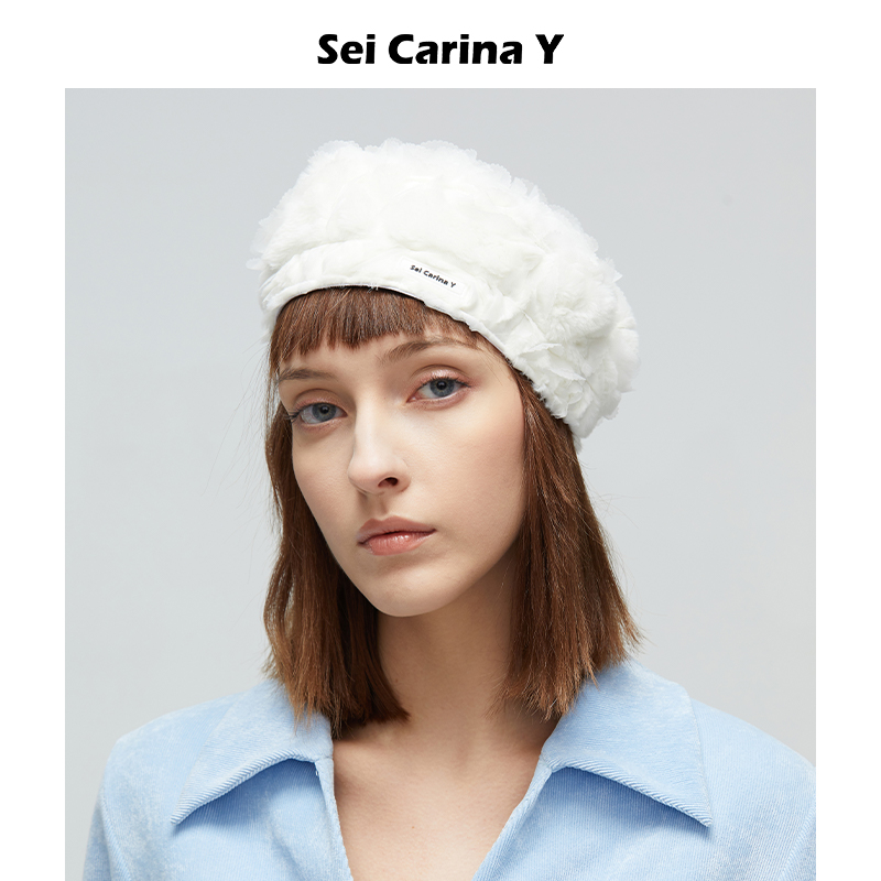 Sei Carina Y rose hair disc flower beret personality temperament warm beret female joker personality hat