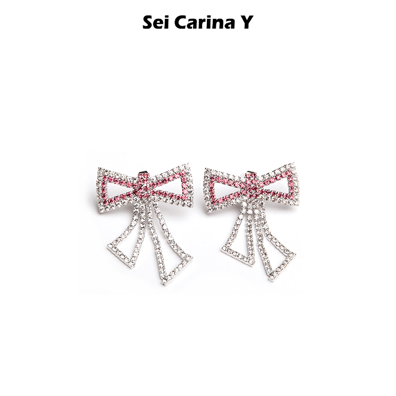 Sei Carina Y square hollowed-out butterfly knot earrings Zhang Ziening the same style fashion trends 100 hitch