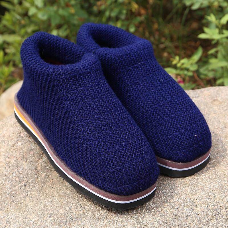 Knitted Wool Slippers, Cotton Shoes for Autumn and Winter, Finished Product for Women, Knitted with Added Fleece and Thickened, Purely Handmade, Crocheted for Men, Home Wear, Warm