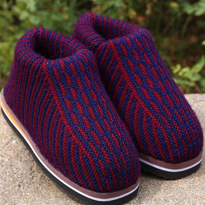 Knitted Wool Slippers, Cotton Shoes for Autumn and Winter, Finished Product for Women, Knitted with Added Fleece and Thickened, Purely Handmade, Crocheted for Men, Home Wear, Warm