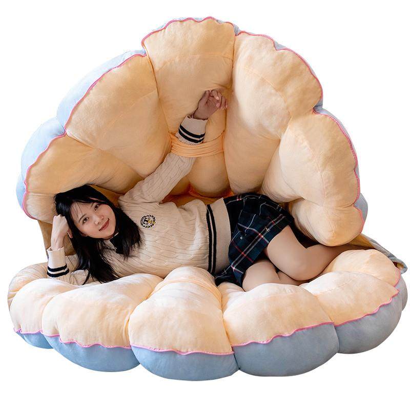Giant Clam Shell Pillow for Lazy People to Sleep On, Extra-Large Shell Plush Toy Cushion Doll, Girls' Sleeping Bag Sofa