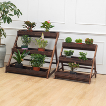 Yijia outdoor anti-corrosion wood frame solid wood landing indoor multi-floor flower frame balcony living room multi-floral pot frame