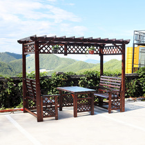 Anti-corrosion wood casual pavilion grapeshelfoutdoor courtyard carbide wooden vine frame househousevilla solid wooden table and chair suit