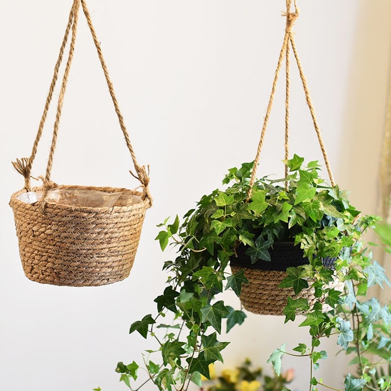 Pastoral straw flower pot rattan flower pot decorative set hanging orchid flower pot flower basket weaving flower pot succulent golden ge flower pot