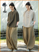 Lay Buddhist clothing for women Chinese style womens clothing cotton and linen buckle tops Zen clothing Chinese style Buddhist style Zen clothing suit