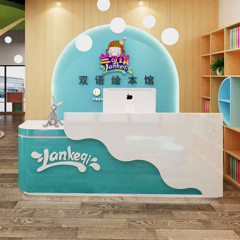 Preparatory reception desk Cartoon reception desk Training institution counter Paint Creative Bar Desk Customized