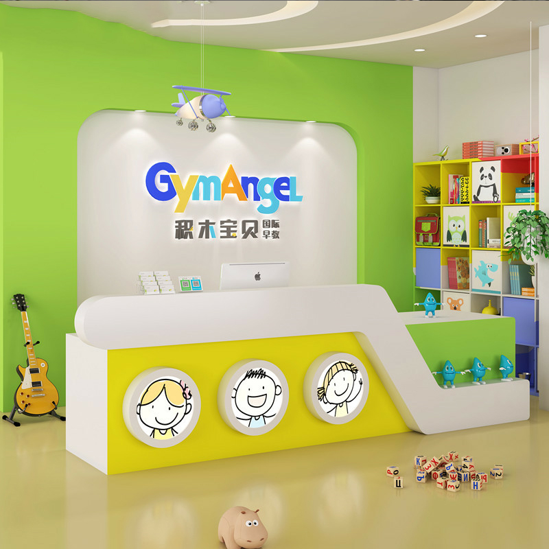 School Baking Lacquer Front Desk Education Training Institution Brief Reception Desk Early Education Center Kindergarten Customised Cartoon Bar