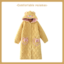 Medium length style pyjamas womens winter coral suede jacket cotton sleet gown bathrobe garnter thickened triple cotton home for autumn and winter