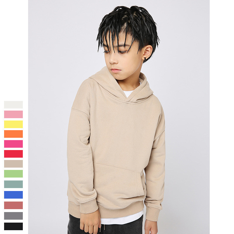 Children's clothing autumn children's sweater solid color hooded long-sleeved medium and big boys sweater pullover custom tide brand