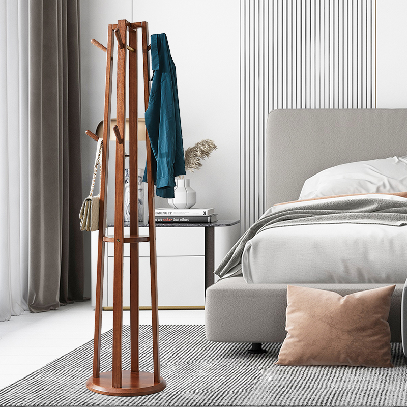 Solid Wood Hanger Floor Type Minimalist Modern Clothes Hat Rack Wooden Adults Assembly Bracket Bedroom Hanging Hanger Walnuts Walnuts