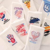 White Long Sox Childrens Korean version of the cylinder Ins trend 100 lap times The fall and the female midbarrel Sox student long cylinder