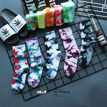 3 Double Loaded with Dyed Maple Leaf Socks men and women in the streets European and American hip-hop Tide Cards Basketball Skateboard High Help Socks