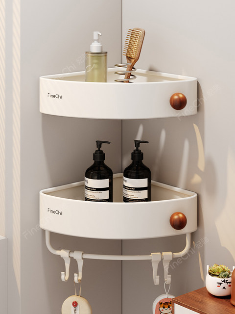 Finechi Vintage-Style Bathroom Shelf, No-Drill Wall-Mounted Storage Corner Shelf for Toilet, Triangular