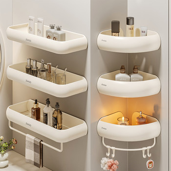 Finechi Natural Wood Style Bathroom Shelf, No-Drill Washstand, Bathroom Toilet Shower Triangle F1 Series