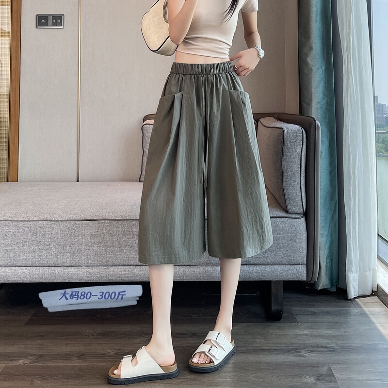 Summer Korean Style High-Waisted Wide-Leg Cropped Pants for Women, Plus Size 150kg Loose Fit, Slimming, Versatile, Lazy Style Casual Pants ins Summer Korean Style High-Waisted Wide-Leg Cropped Pants for Women, Plus Size 150kg Loose Fit, Slimming, Versatile, Lazy Style Casual Pants ins