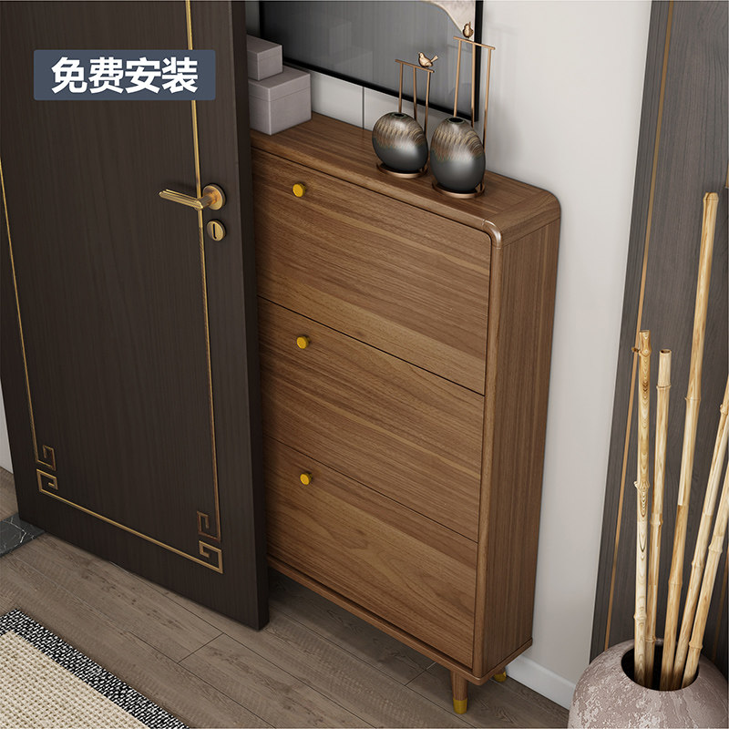 Solid wood shoe cabinet ultra-thin 18cm tipping shoe cabinet large capacity household doorway narrow entrance cabinet small apartment entrance cabinet