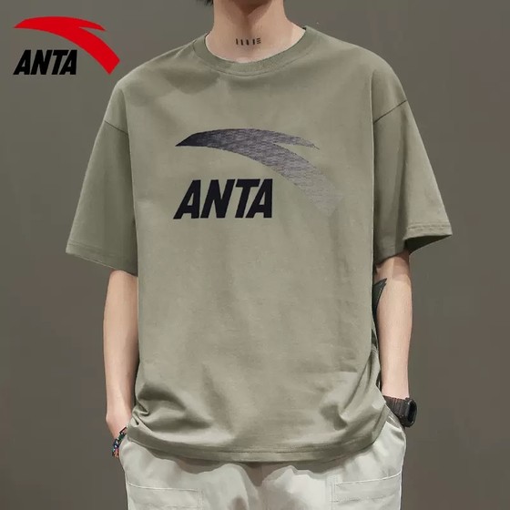 安踏短袖男T恤2025夏季新款大logo圆领宽松潮ins半袖运动服上衣