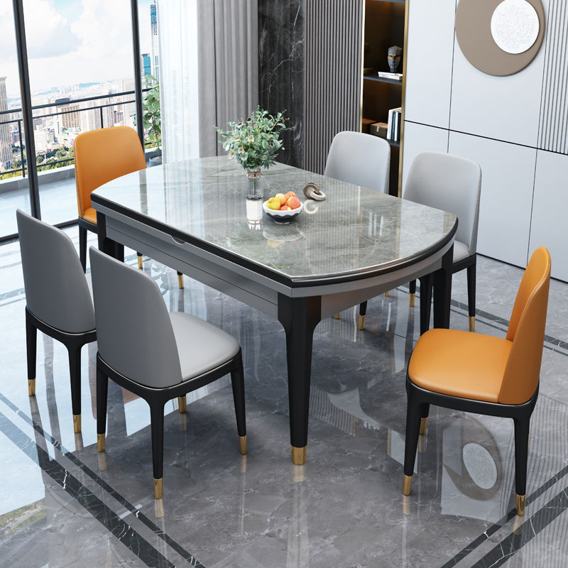 Spring flowers autumn lunar rock board dining table and chairs combined simple telescopic folding household small family-type charged magnetic stove dinner table-Taobao