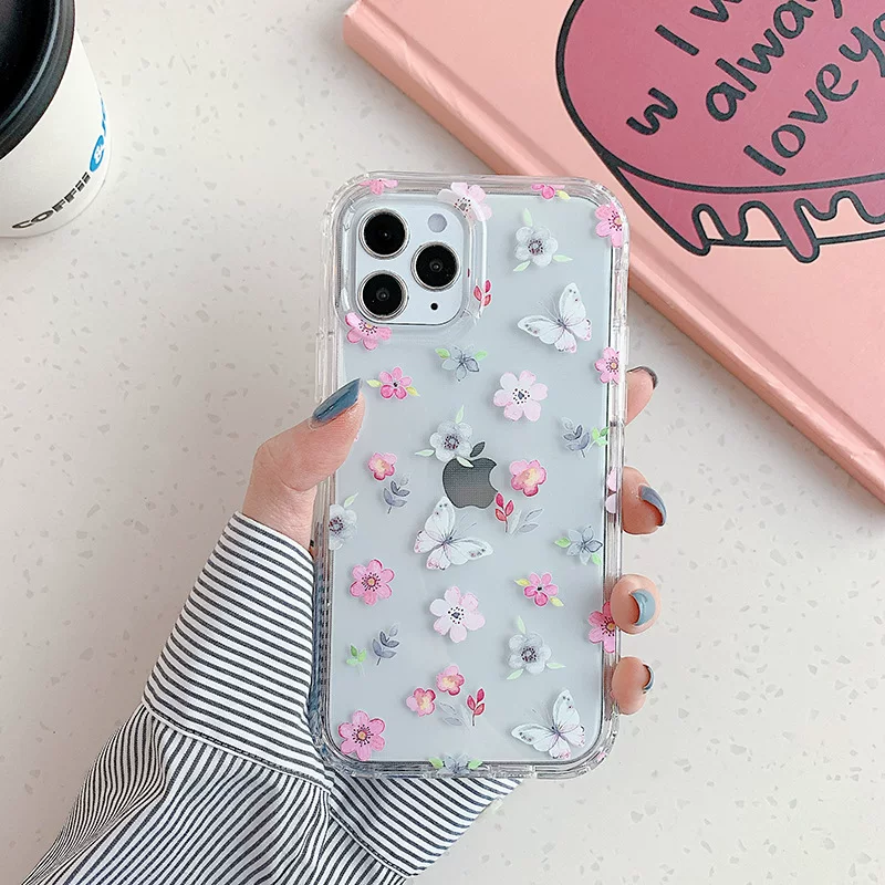 Кейс с 3D рельефным рисунком цветок для iPhone 11 Pro Max X XS MAX 7 8 Plus SE2020, мягкий бампер, прозрачный