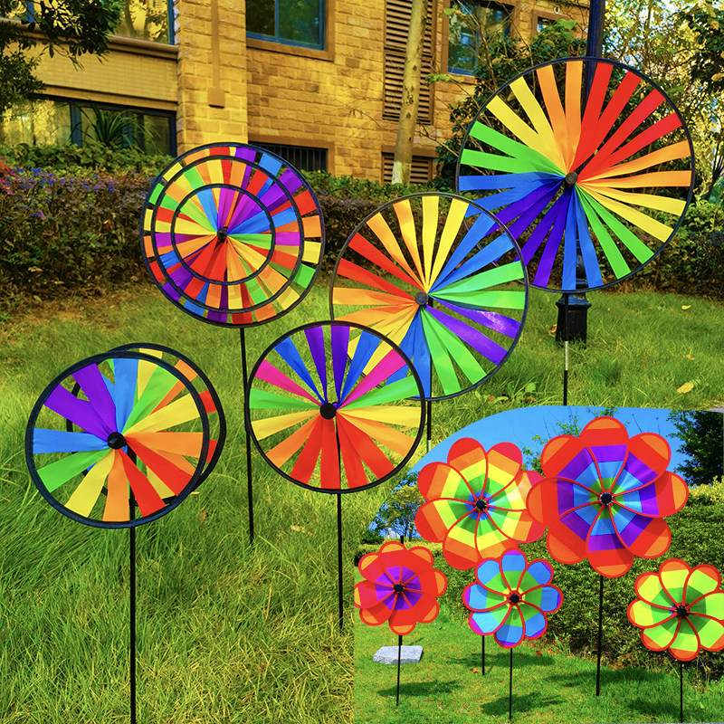Colorful round windmill decoration outdoor rotating kindergarten real estate outdoor rainproof children's toys colorful big windmill