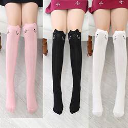 Korean Over-The-Knee Mid-Calf Socks for Girls Aged 3-12, Long Socks for Children, High-Tube Cotton Socks for Babies, Anti-Mosquito Cat-Themed Long Socks