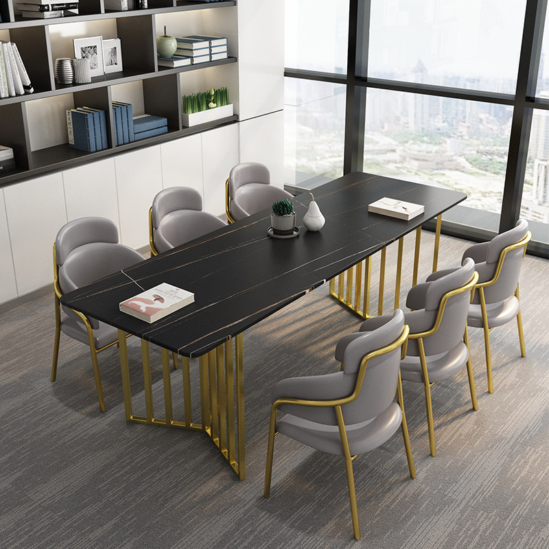 Rock slab conference table long table simple modern negotiation training workbench small light luxury office conference table and chair combination