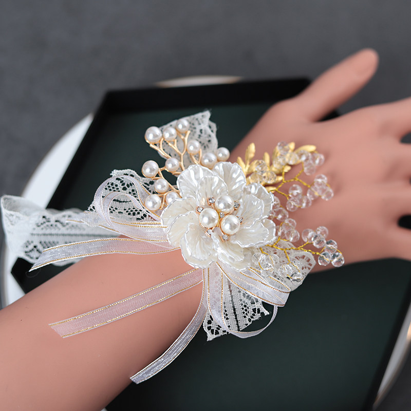 Exquisite heavy handmade crystal pearl flower wedding wrist flower bride fairy spirit bridesmaid sister hand flower groom corsage