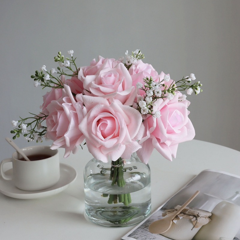 Wet feeling fake flower simulation flower high-end 2021 new living room decoration rose flower desk coffee table TV cabinet placement